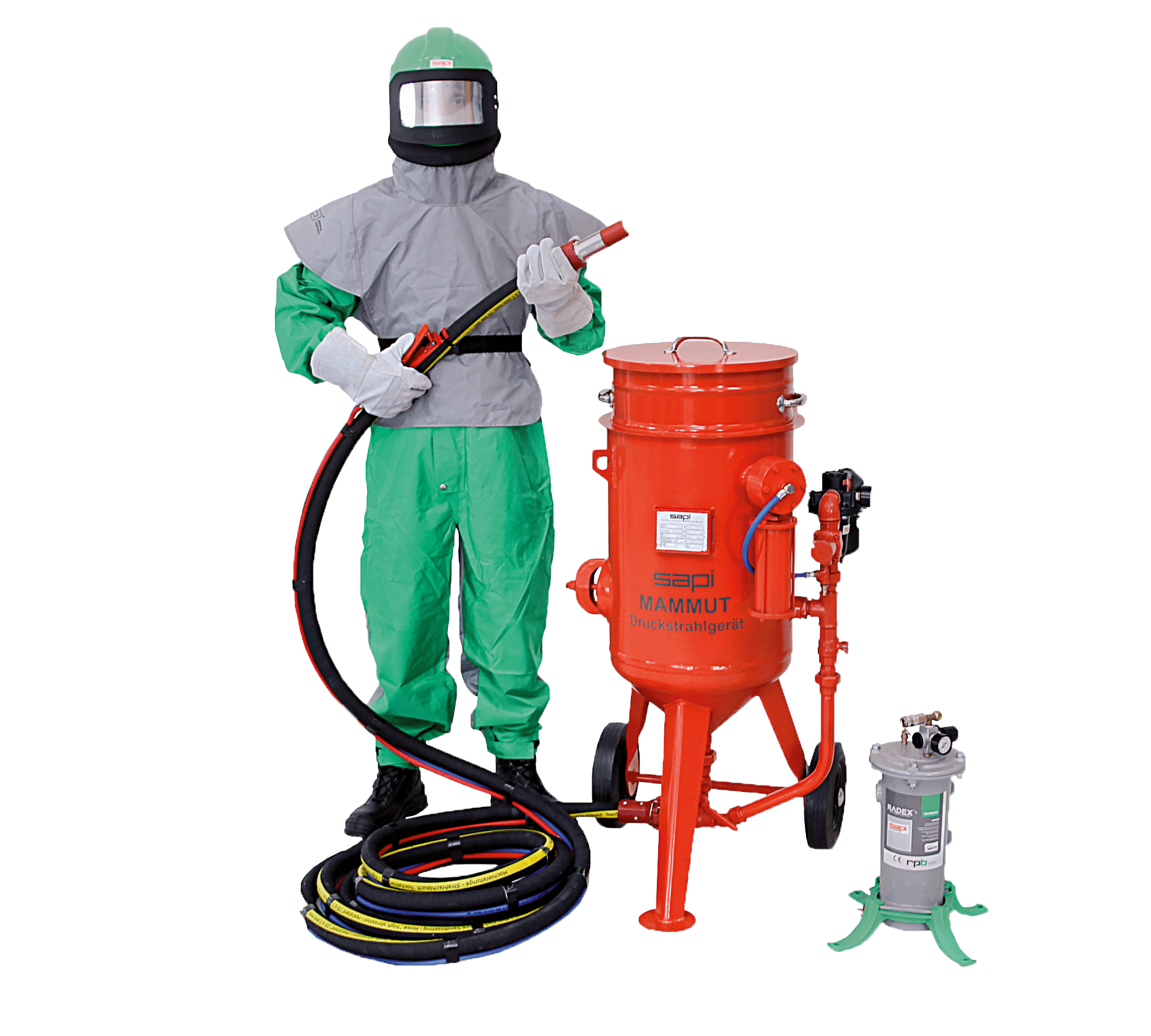 Mammut 60 Liter | SAPI-Druckstrahlgerät mit Ein– Auslassventil